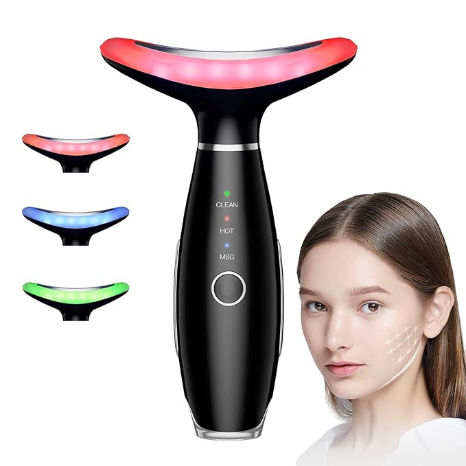 Face and Neck Beauty Device,3-in-1 Led Face Tool,Facial Massage for Skin Care (Black)