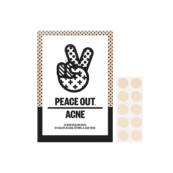 PEACE OUT Acne Healing Dots Helps Clear Blemishes Overnight, Fast Acting Hydrocolloid Pimple Patches for Breakouts with Salicylic Acid, Retinol and Aloe Vera, Award Winning Skincare Solution 10 Count