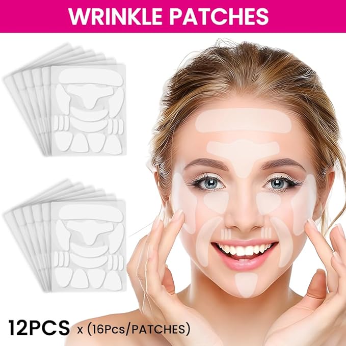 evpct 192Pcs Face Facial Medical Wrinkle Tapes Wrinkle Patches for Face Wrinkles Overnight, Smile Line Patches Face lifting tapes, Face oil Tape Smoothing Silicone face Forehead Wrinkle Patches