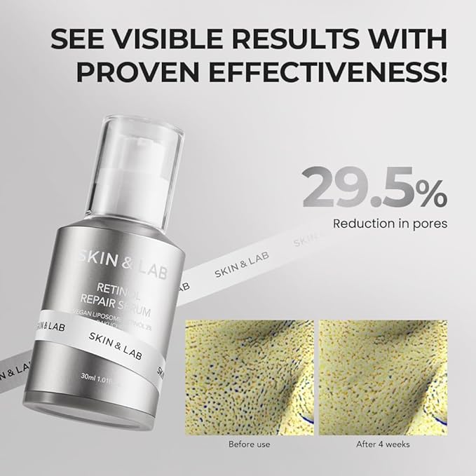 [SKIN&LAB] Retinol Repair Serum | Contains Vegan Retinol, Bakuchiol and Peptides| For Reduce Wrinkles & Fine Lines, Smoothing | Daily Facial Essence | For Sensitive Skin Type | 1.01 fl.oz