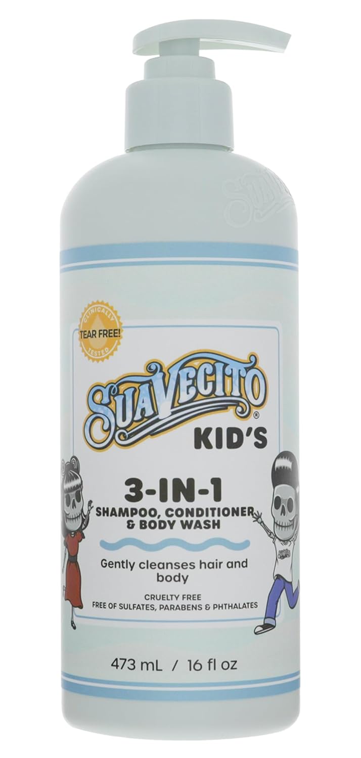 Suavecito Kid's 3-in-1 Shampoo, Conditioner, & Body Wash Milk & Honey Scent 16 oz Pump Bottle - Clinically Tested Cruelty Free Formula Free of Sulfate, Parabens, & Phthalates Ensuring No Tears