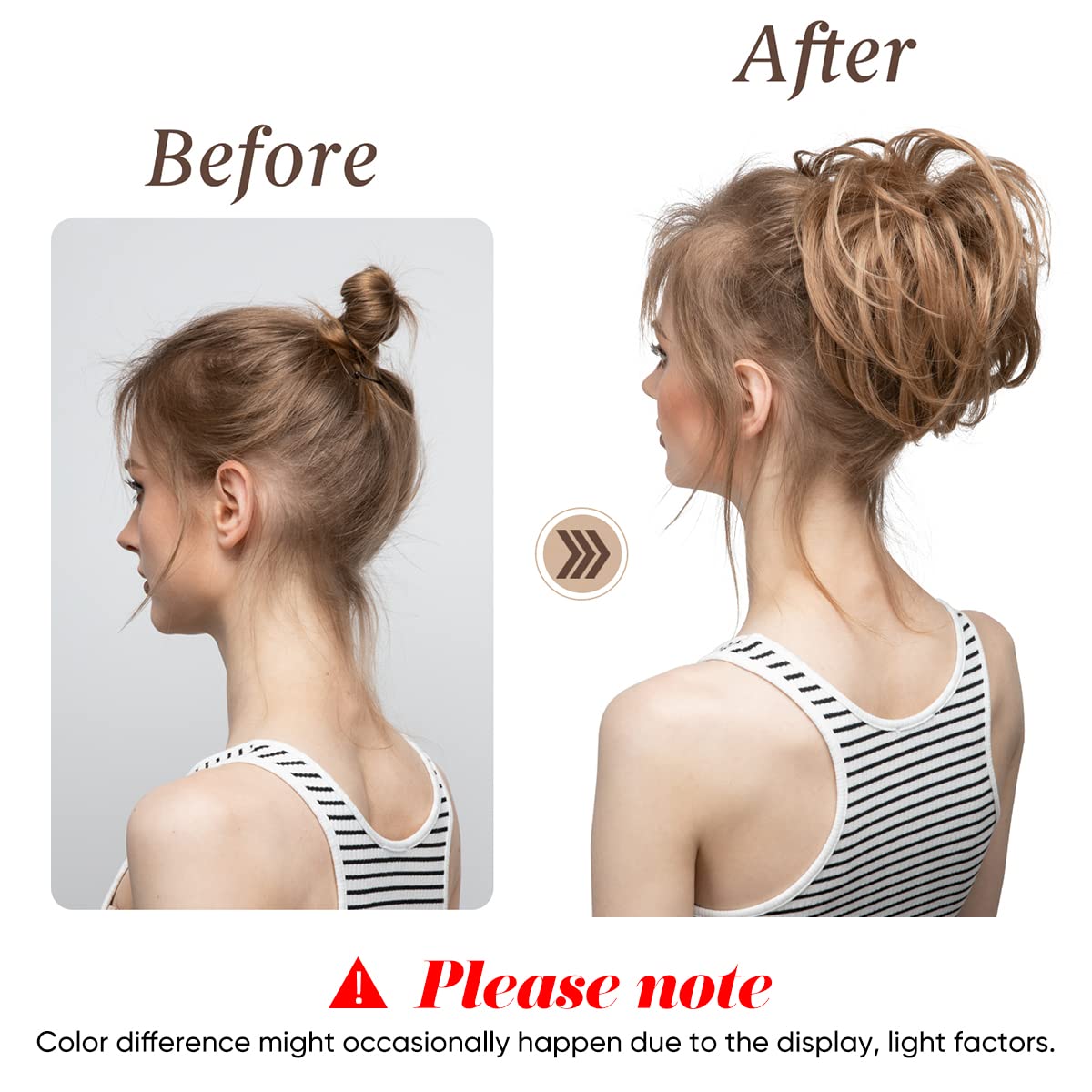 CJL HAIR Large Messy Bun Hair Piece Wavy Curly Scrunchies Synthetic Chignon Ponytail Hair Extensions Thick Updo Hairpieces for Women Black Brown