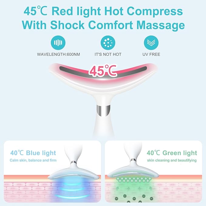 Neck Face Beauty Device, Skin Care Face Massager, 3 in 1 Facial Massage Tool with Heating & Vibration, White