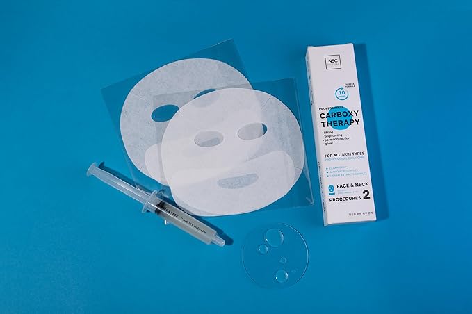 Name Skin Care Korean Carboxy CO2 Therapy Face & Neck Mask Set of 2 - Hydrating Oxygen Carboxytherapy Skincare Sheet Masks - Moisturizing Anti Aging Pore Tightening Brightening Facial Treatment Gel