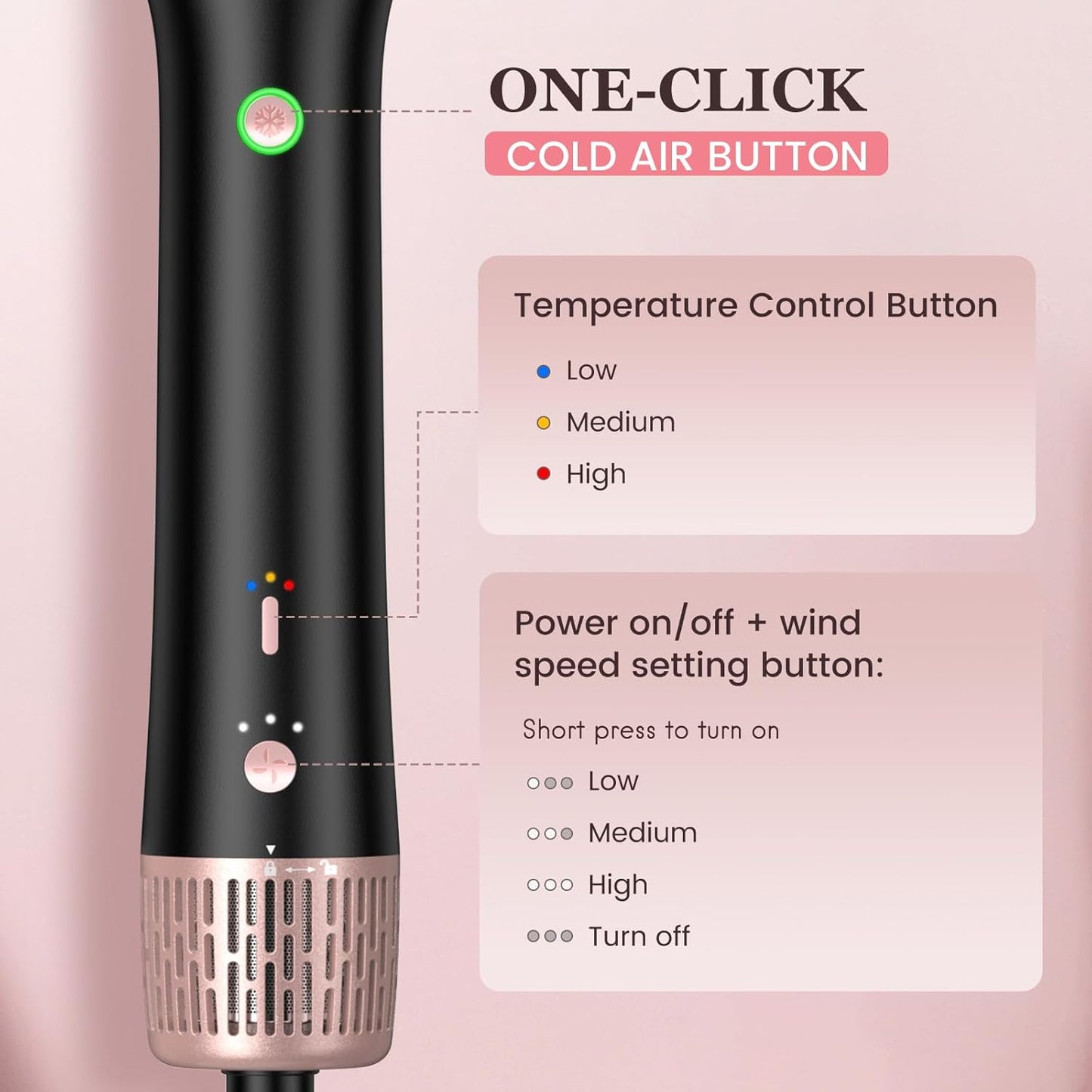 slopehill Blow Dryer Brush - Hot Air Brush with High Speed Motor 100,000RPM, Ionic Hair Dryer and Styler Volumizer with Oval Barrel, Hair Straightener, 3 Temps,1400W, Black