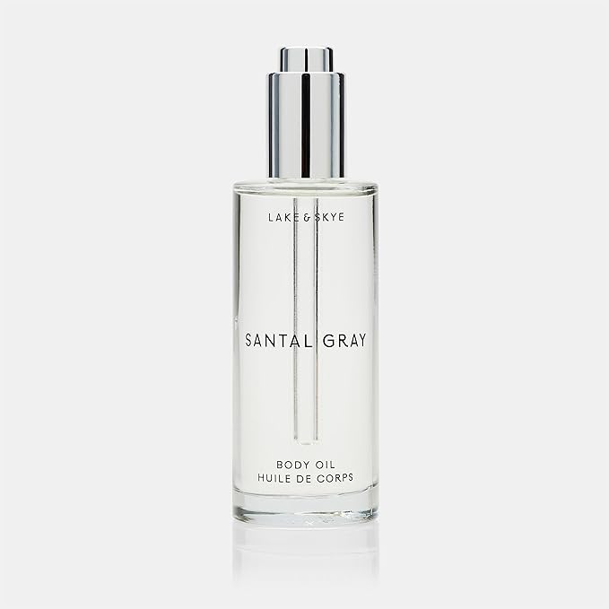 Lake & Skye Santal Gray Body Oil, 3.4 fl oz (100 ml), Hydrating with Vitamin E & Sweet Almond Oil - Woody Scent