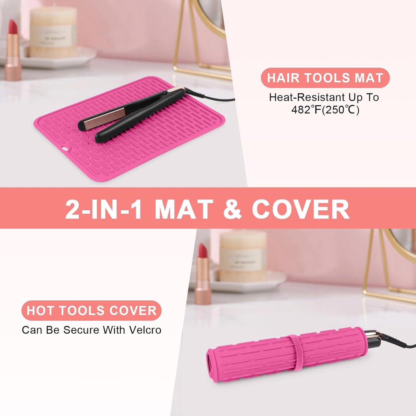 Oversize Silicone Heat Resistant Mat for Curling Irons, Flat Irons, Hair Straighteners and Hot Hair Styling Tools, Portable Hot Tools Sleeve Pad for Travel Vanity Salon(14.2" x 11.0")