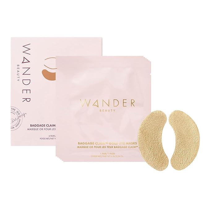 Wander Beauty Baggage Claim - Gold Foil Under Eye Patches For Dark Circles and Puffiness - Under Eye Mask Depuffs & Firms - Brightening Eye Mask for Under Eye Bags (6 Pairs)