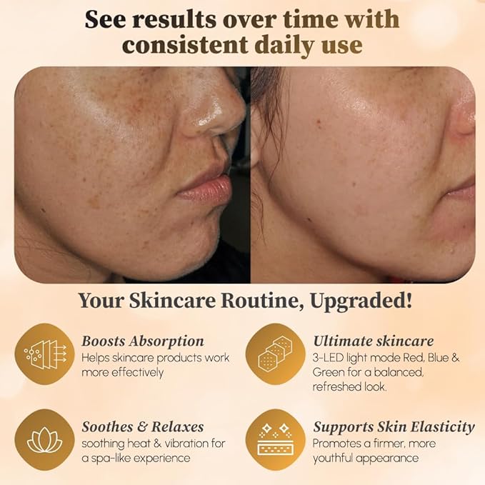 VIMINTO 3-in-1 Face Massager – Facial Massager Tool with Soothing Heat, Vibration, and Smart Touch – Red, Blue & Green Light Modes for Relaxation and Radiance – Compact & Portable - White