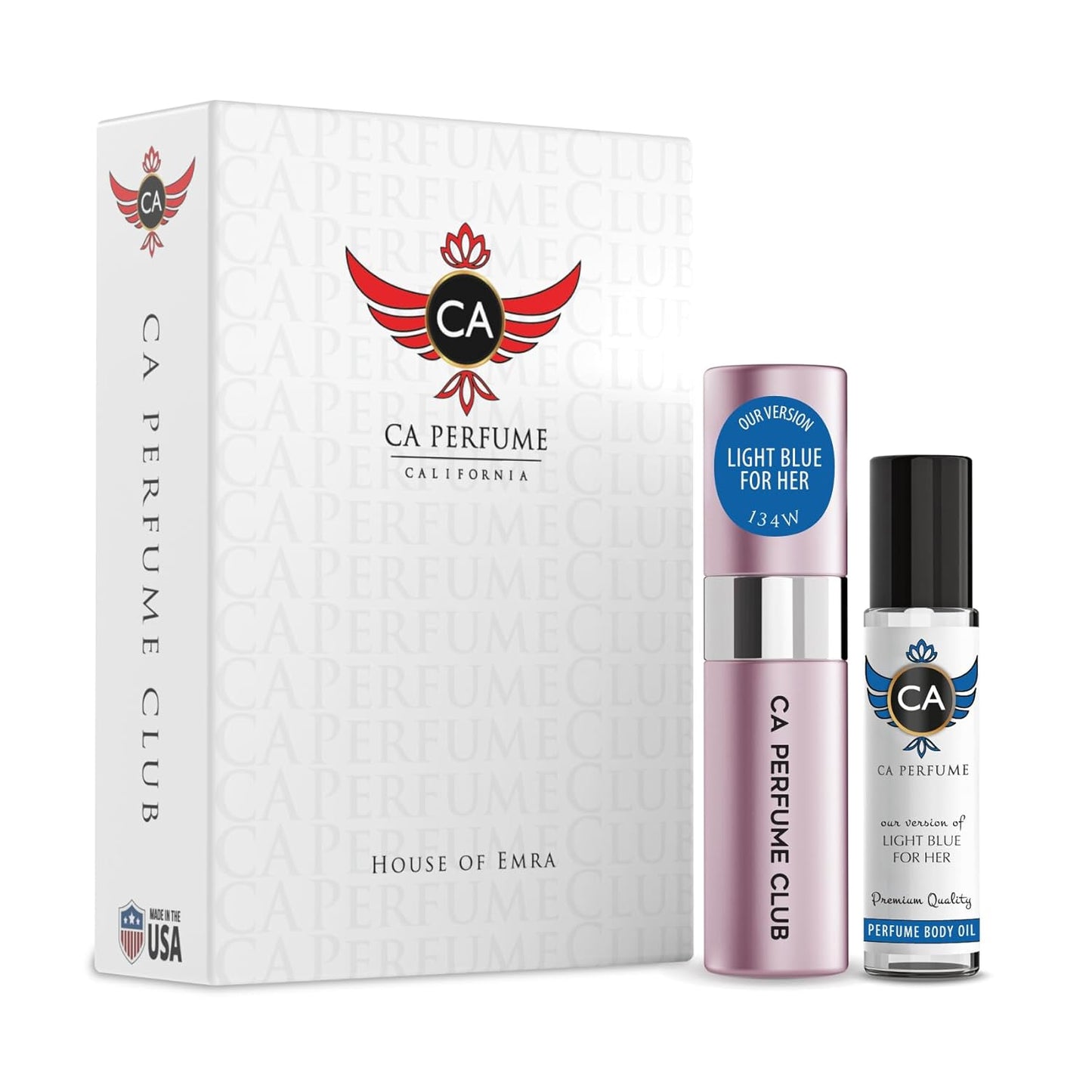 CA Perfume Duo Impression of Light Blue For Her For Women Perfume Layering Set Long Lasting Travel Size EDP + Body Oil Roll-On Bottle 0.27 Fl Oz+0.33 Fl Oz