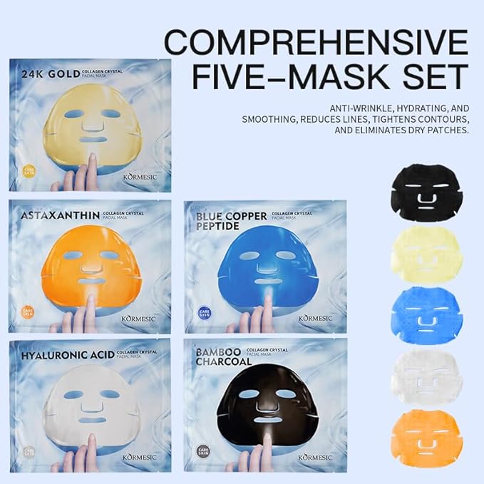 10 Pack Collagen Hydrating Face Masks, 24K Gold Face Sheet Mask, Astaxanthin Facial Mask, Blue Copper Collagen Skin Care Premium Facial Sheet Patch for Moisturizing, Best choice for Christmas Gifts