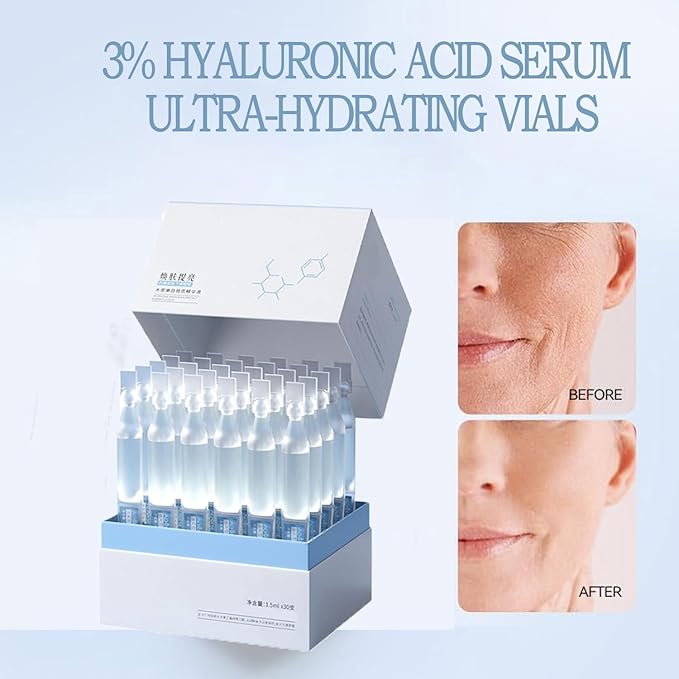 30pcs 3% Hyaluronic Acid Serum Ultra-Hydrating Vials, Hyaluronic Acid Tubes, Ultra Hyaluronic Acid Tubes, 3% Glass Skin Ultra-Hydrating Serum