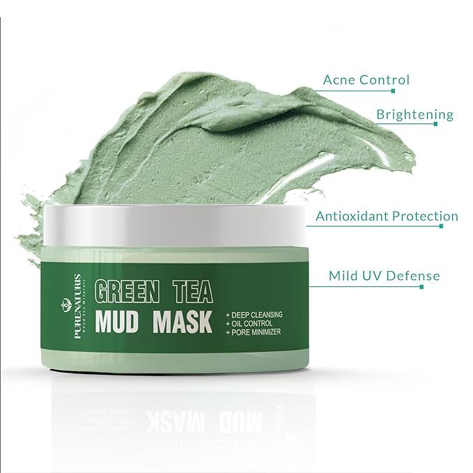 Organic Green Tea Clay Mud Mask - Soothing & Deep Cleansing Skincare, Hydrates & Brightens, Travel Size 2.8 oz