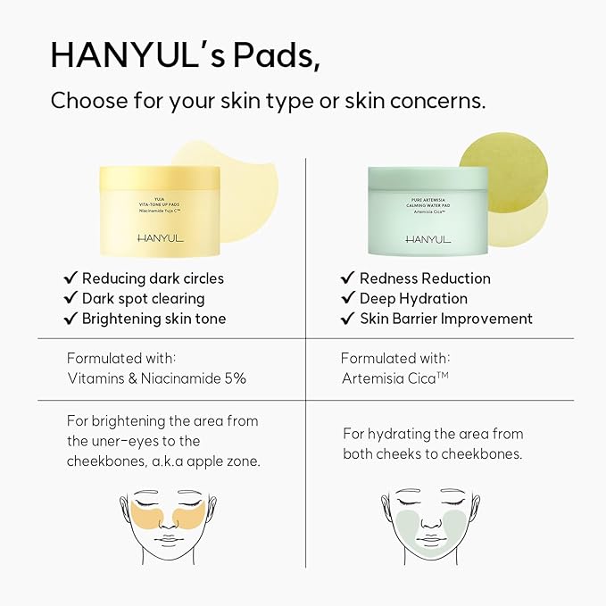 HANYUL Yuja (Yuzu) Vita Tone Up Apple Zone Toner Pads | 2 in 1 Daily Skin Brightening with Vitamin C, Patch for Under Eye, Dark Spot Correction, Vegan Certified, Korean Skincare, 60 Sheets