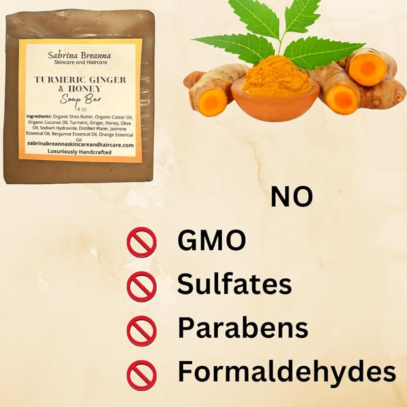 Turmeric Ginger and Honey Soap Bar Natural and Handmade Multi Bar Bundle | Gentle Cleanser for Face and Body | Help Fade Dark Marks (Turmeric 5 Bars)