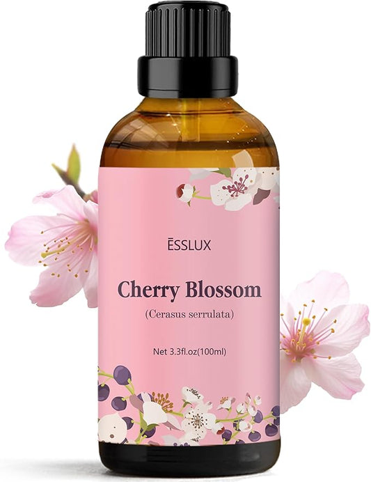 Cherry Blossom Essential Oil 100ml, ESSLUX Aromatherapy Oils for Diffuser, Massage, Soap, Candle Making, Perfume