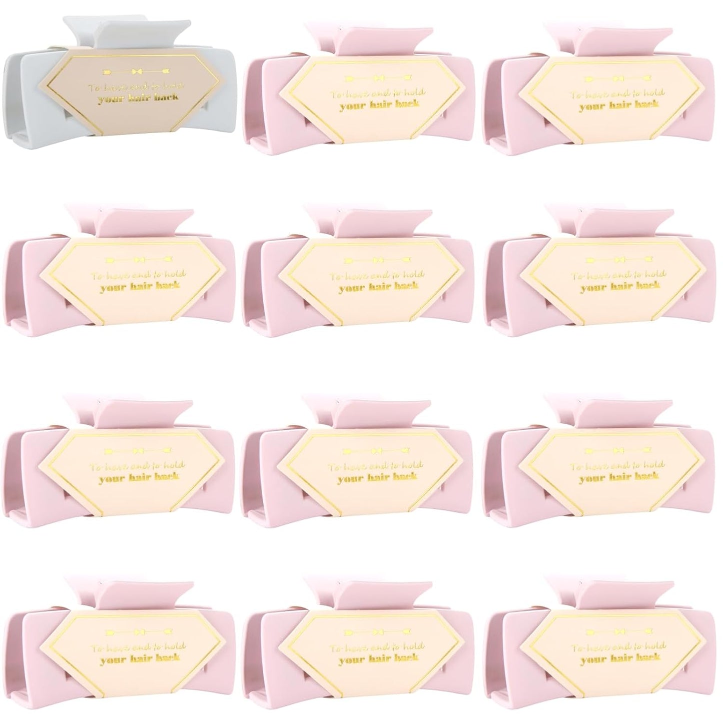 Bridesmaid Proposal Gifts 4.1inch 12pcs Square Hair Claw bachelorette party accessories Clips for Wedding Party Favors (White&Pink)