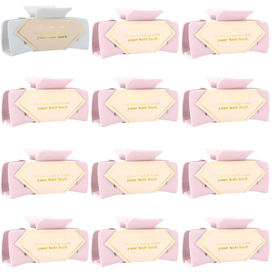 Bridesmaid Proposal Gifts 4.1inch 12pcs Square Hair Claw bachelorette party accessories Clips for Wedding Party Favors (White&Pink)