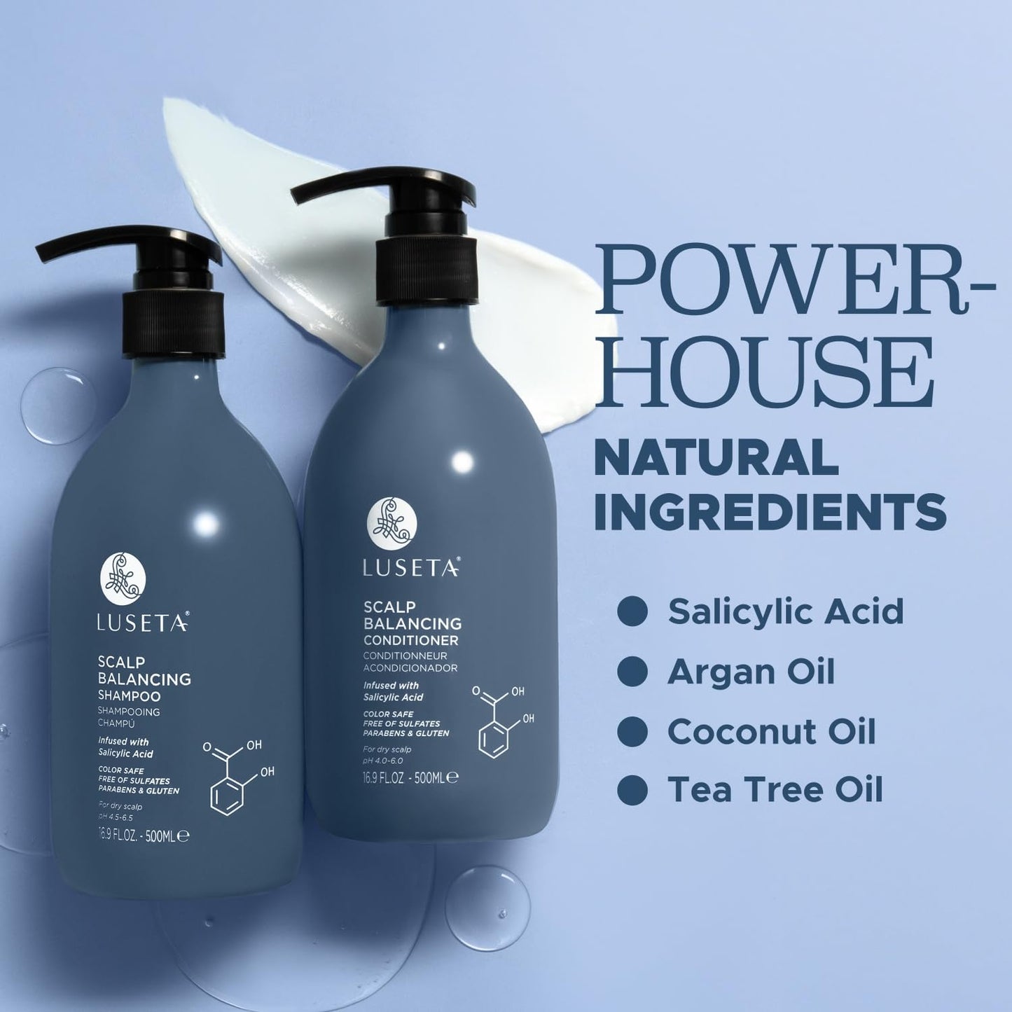 Luseta Salicylic Acid Shampoo and Conditioner Set for Men and Women, Scalp-Balancing, Reducing Build-up, Flake Control Shampoo for Men, Clarifying Shampoo for Refreshing, pH-Balanced, 2 x 16.9 Fl Oz