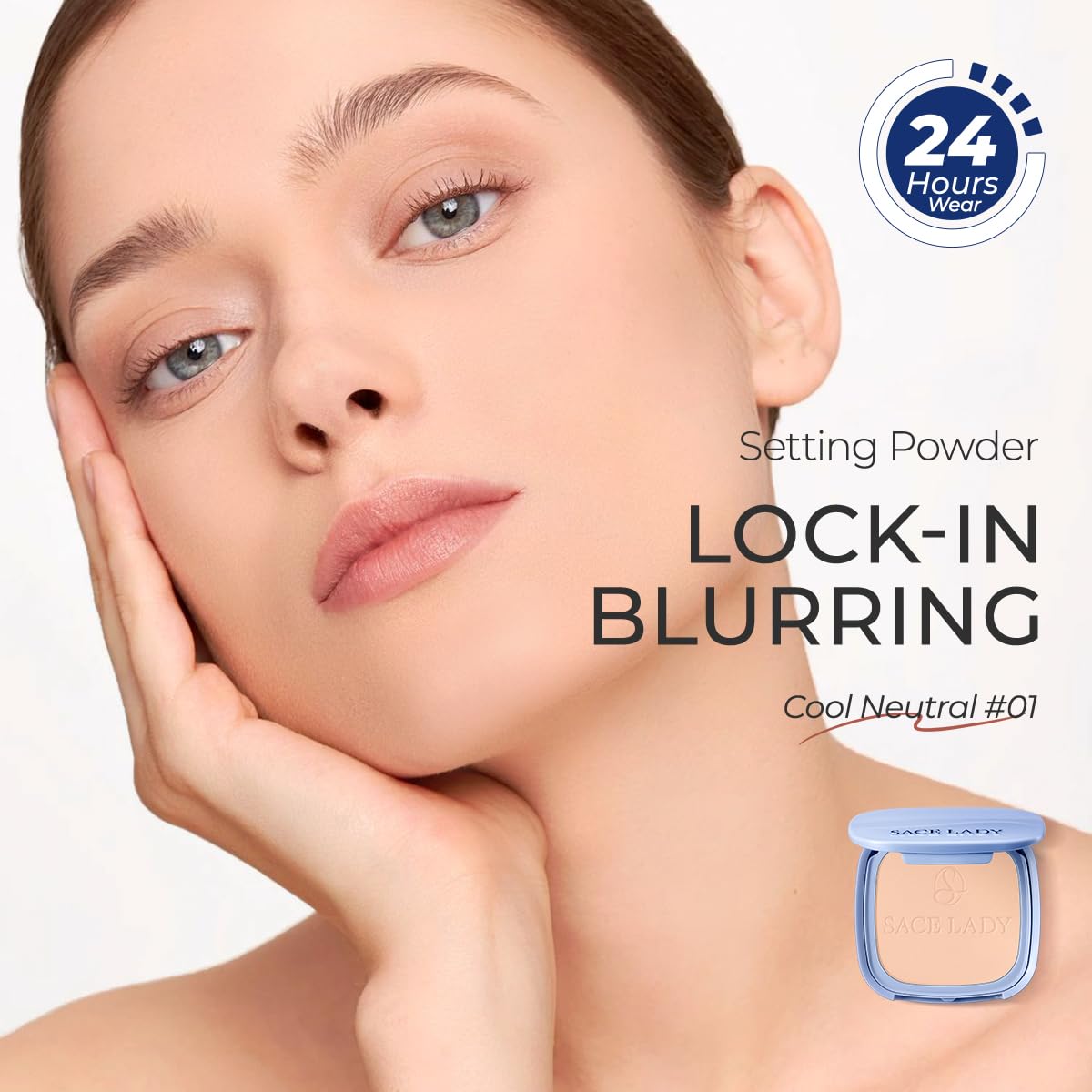 SACE LADY Face Powder Waterproof Setting Makeup, Oil Control Pressed Powder Compact for Women, Blurring Pores Matte Long Lasting Up to 24 Hours, Talc-Free and Cruelty-Free (#01 Cool Neutral, 0.35Oz)