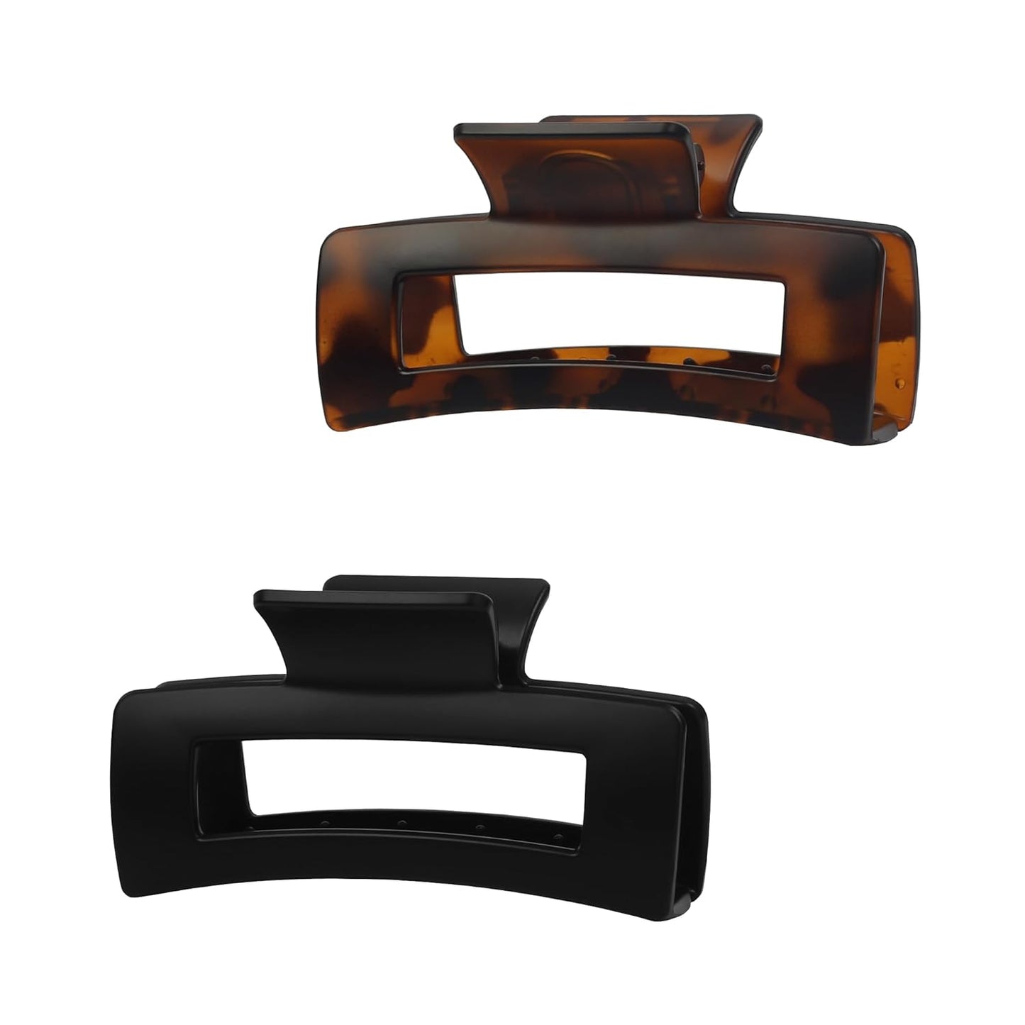 Claw Clip for Women, 4.3" Large 360° Grip Butterfly Spring Hair Clip, Matte Claw Clips 2 Pack - Strong Hold Rectangle Clips, Durable for Thick Hair, Black & Tortoise