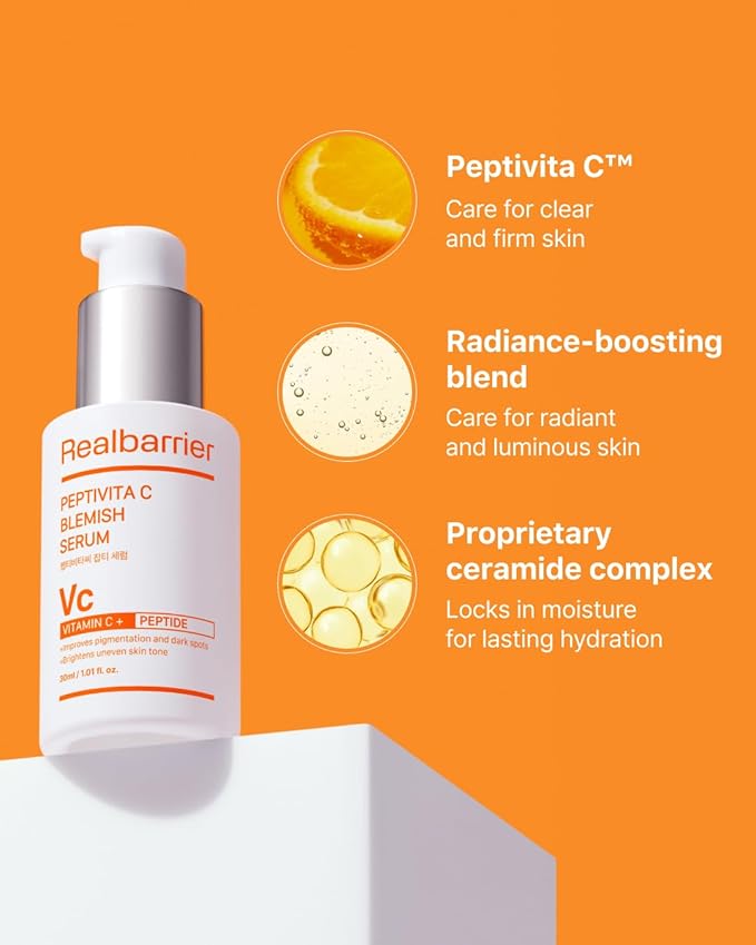 Real Barrier | Peptivita C Blemish Serum | Face Serum for Uneven Skin Tone & Smooth Texture | Vitamin C Face Care for Sensitive Skin | Facial Skin Care Products | Korean Skincare | 1.01 fl oz (30ml)