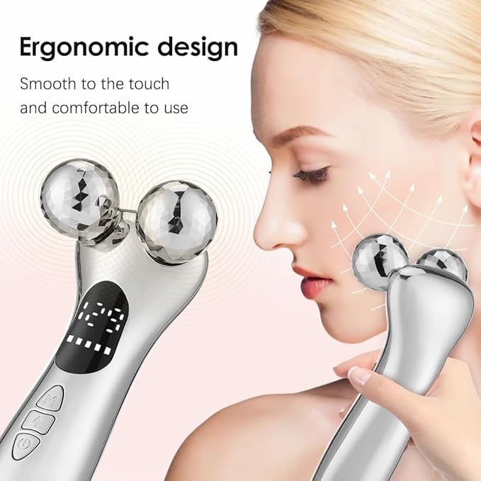 SLANGO 4D Facial Beauty Roller Massager – Double-Ball Neck Lifting Device with 12 Massage Modes & 5 Vibration Levels for Face & Body Sculpting (White)