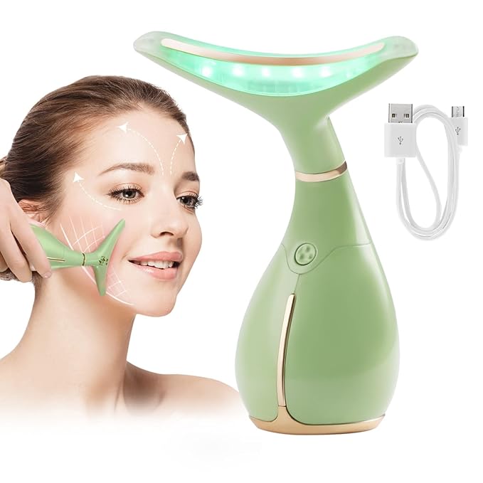 Ms.W Facial Massager for Women, Portable Facial Massager for Skin Care, Electric Facial Massage Kit, 45 ± 5℃ Heating and 3 Massage Modes-* (Green)