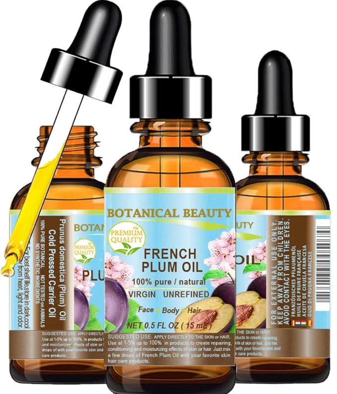PLUM OIL French. 100% Pure Natural Virgin Unrefined Undiluted Cold Pressed Carrier Oil. For Face, Skin, Hair, Body, Lips, Nails (0.5 Fl.oz - 15 ml.) by Botanical Beauty