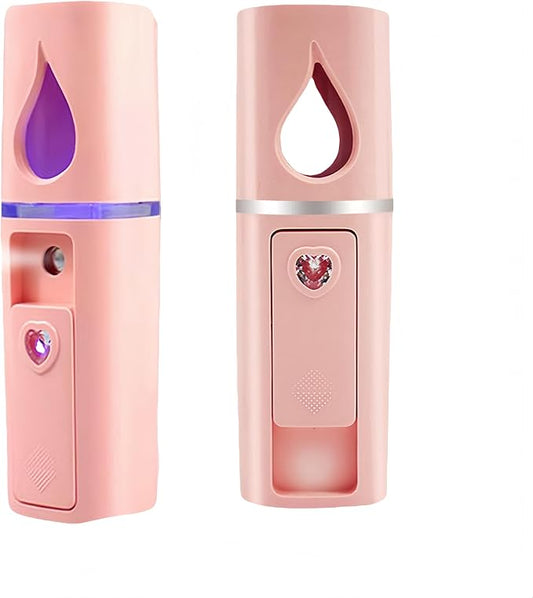 2 Pieces Handy Nano Mist Sprayer Portable Nano Facial Mister Face Steamer Atomization Mini Eyelash Extensions USB Rechargeable Moisturizing & Hydration for Skin Care (2 Pink)