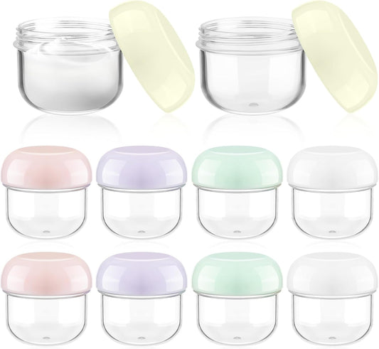RONRONS 10 Pieces 20ml Travel Jars for Creams Leak Proof Mini Travel Containers with Lids Small Jar for Lip Balm Toiletries Cosmetic Makeup Bottles with Labels Plastic
