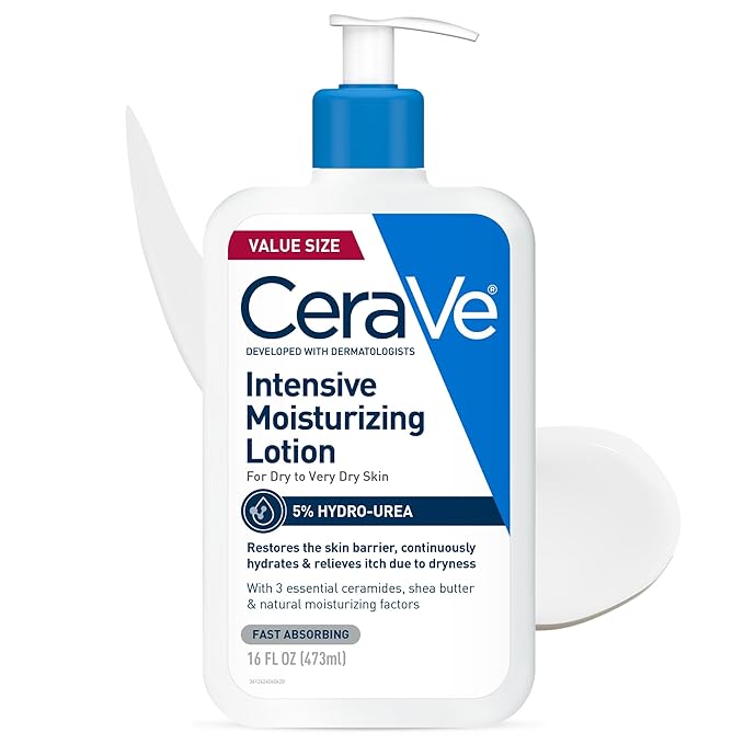 CeraVe Intensive Moisturizing Lotion, Hydro-Urea + Shea Butter, Body Lotion For Dry Skin, Relieves Signs Of Extra Dry Skin, Non Greasy Hydrating Cream For Rough, Tight, Red & Itchy Skin, 16oz