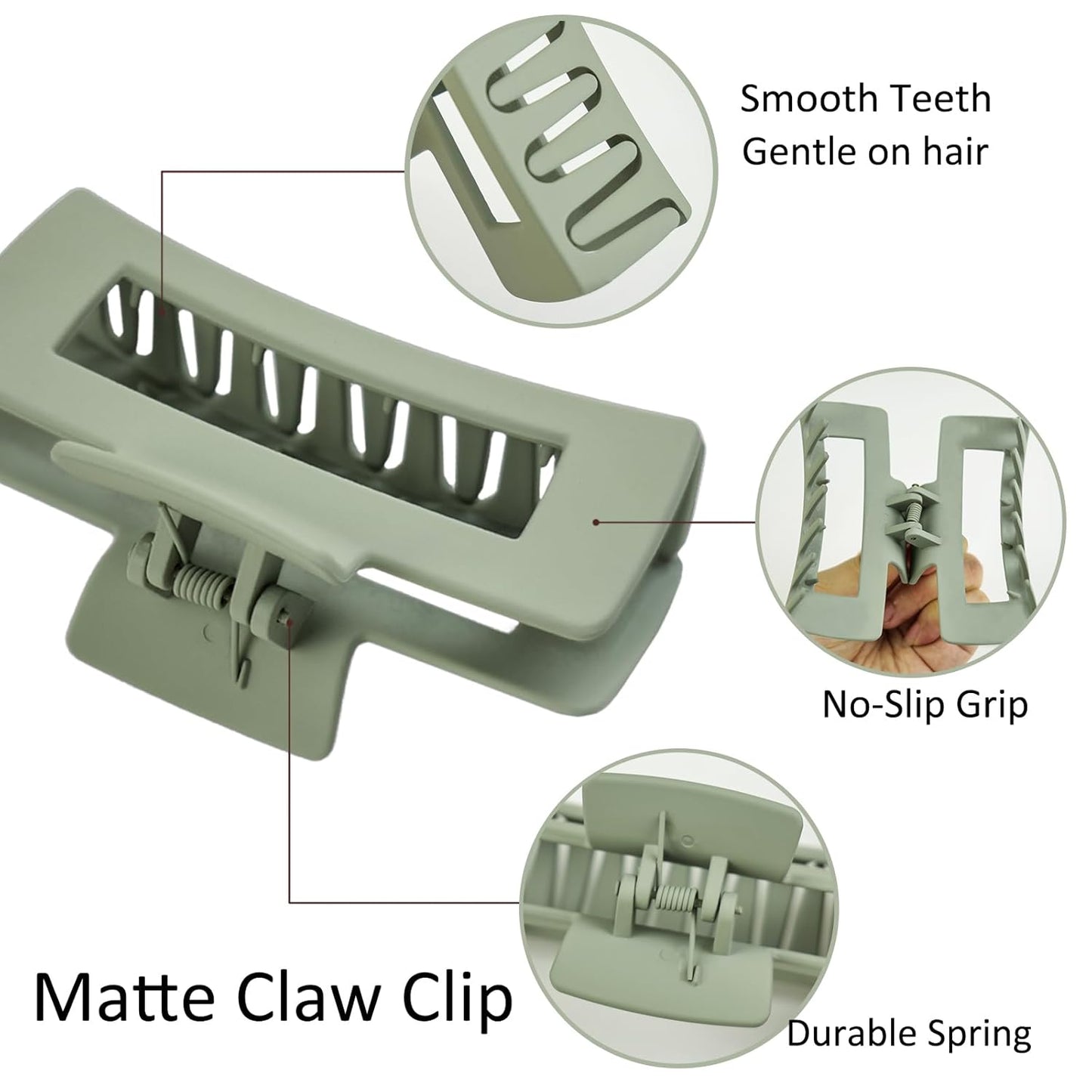 8Pcs Green Hair Clips and Scrunchies Set - Square Hair Claw Clips for Women, Medium Non-Slip Matte, Large Satin Scrunchies for Thick Thin Hair Accessories, Gift for Her