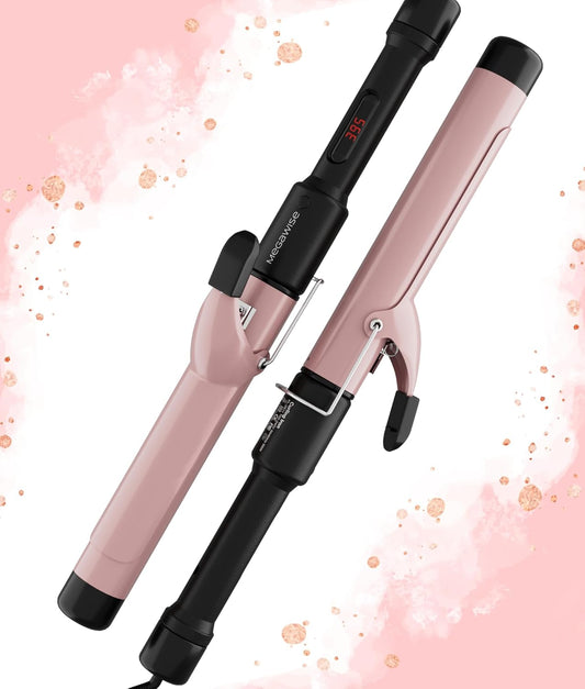 MEGAWISE Pro 1.25 Inch Ceramic Barrel Hair Curling Iron with 60s PTC Fast Heating, Anti-Scald Grip & Tip, Auto Shut Off, 360° Swivel Cord, 2 Clips & Heat-Resistant Glove Included
