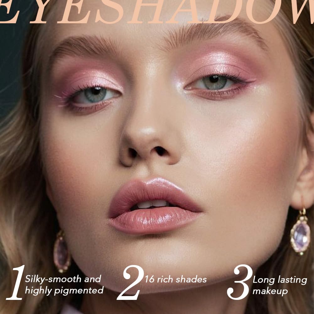 16Color Matte Shimmer Eyeshadow Palette, Nude Brown Rose Gold Coffee White Pink Red Sparkly Eye Shadow Makeup, Warm Pastel Eyeshadows Long Lasting Waterproof Naturing-Looking Women Girls Eye Shadow