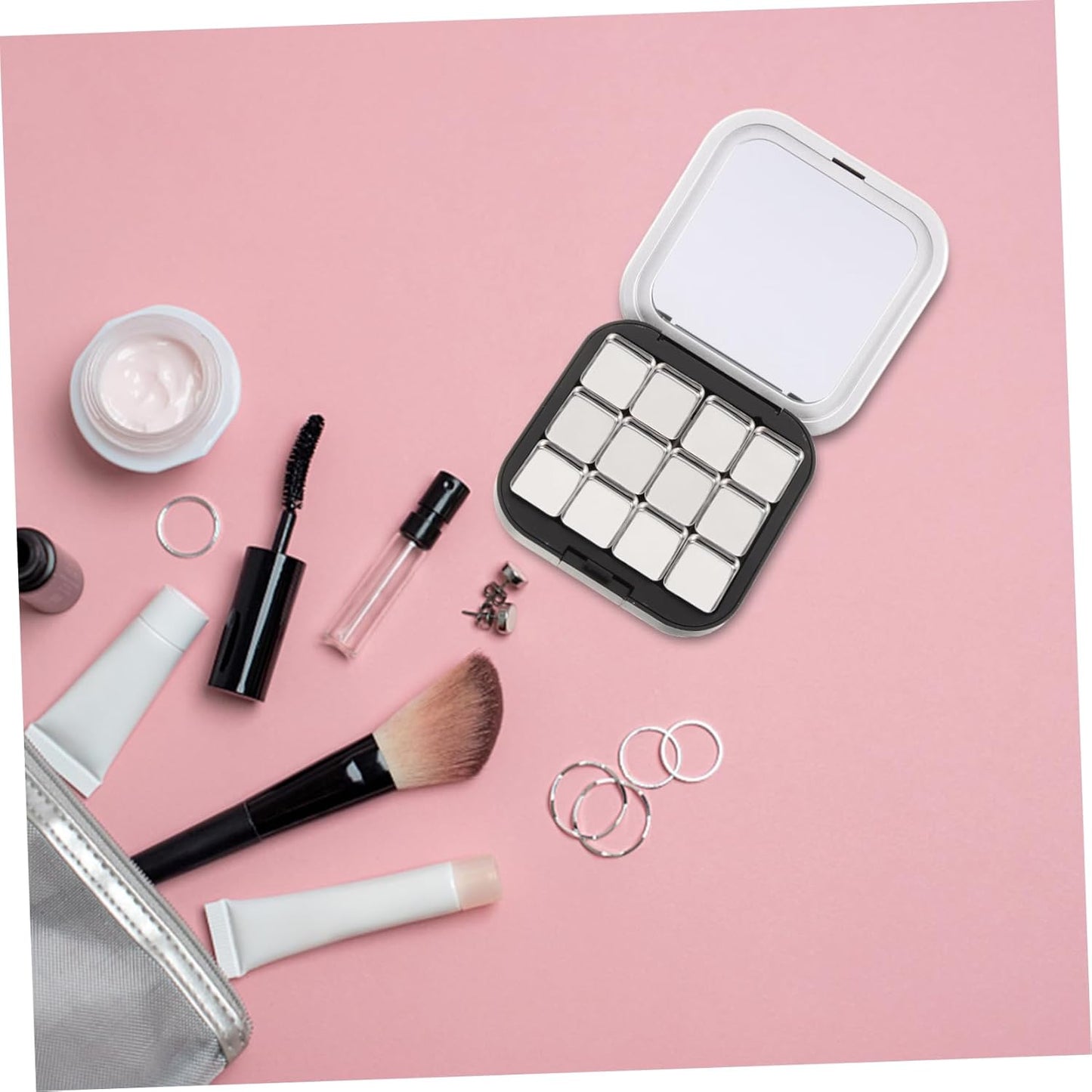 FRCOLOR 2Pcs Empty Magnetic Eyeshadow Makeup Palette DIY Blush Lipstick Contouring Powder Tray with 12 Grids Travel Size Cosmetic Pans Eyeshadow Makeup Containers for Women