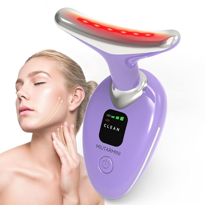 Facial & Neck Massager with Red Light Therapy | 7-Color LED Face Sculpting Wand | at-Home Skincare Tool for Women (Purple)