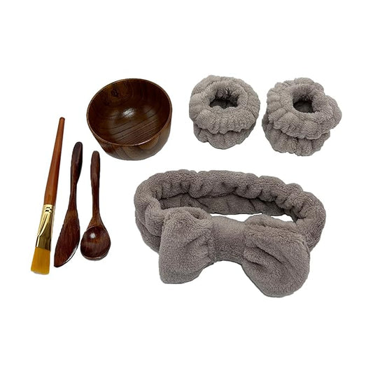 Skincare Face Mask Mixing Bowl Set,Makeup Skin Care Products for Clay Mask,Home DIY Beauty & Personal Care Tools Kit Wood Bowl,Spatula,Spoon,Brush,Facial Headband,Wrist Washband
