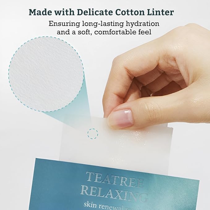 LEADERS Teatree Relaxing Skin Renewal Mask – Soothes & Calms Sensitive, Acne-Prone Skin – Controls Excess Oil & Reduces Redness – Hydrating and Refreshing Sheet Mask for Oily Skin – 10 Sheets