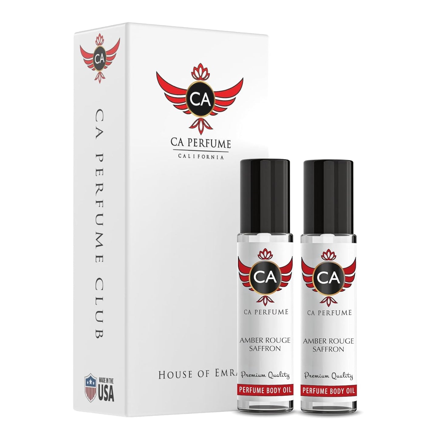 CA Perfume Amber Rouge Saffron For Women and Men Fragrance Body Oil Alcohol-Free Travel Size Roll-On 0.3 Fl Oz (Pack of 2)