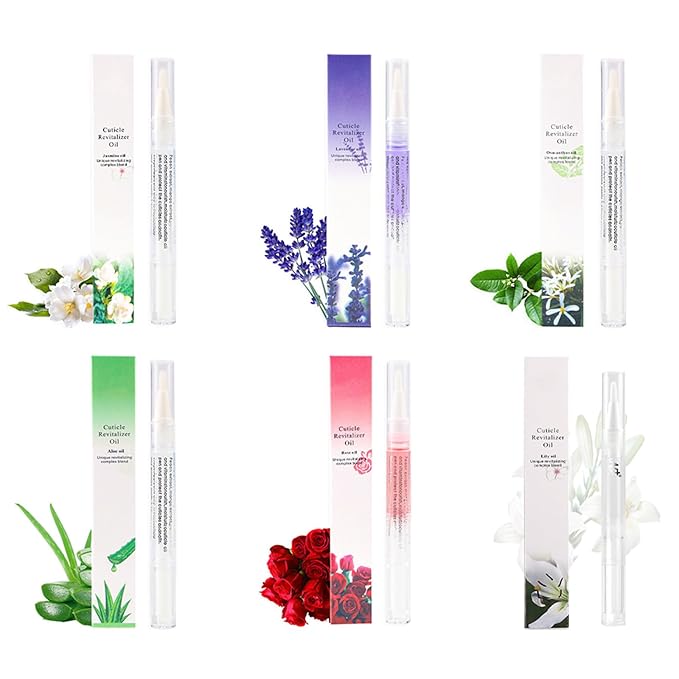 Cuticle Oils Set of 6PCS Floral Smell Cuticle Revitalize Oil, Nail Oil For Growth And Strength, Nail Strengthener - Cuticle Softener - Cuticle Remover - Cuticle Oil Pen (0.3 fl oz Bottles)