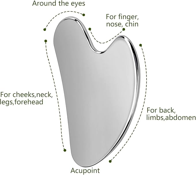 Gua Sha, Stainless Steel Gua Sha Facial Tools, Guasha Tool for Face Upgraded, Guasha Stainless Steel (Silvery)