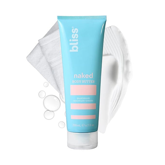Bliss - Naked Body Butter - Unscented - Maximum Moisture Cream - 6.7 Fl Oz - Daily Moisturizer for Women & Men - Fragrance Free - Vegan and Cruelty Free