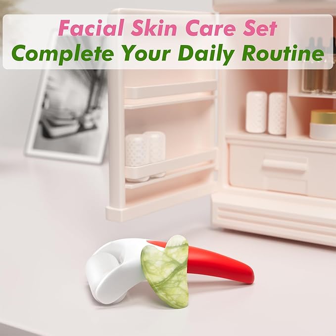 Ice Roller & Gua Sha Set, Skin Care for Face Wrinkles and Puffiness, Self Facial Massage Tools