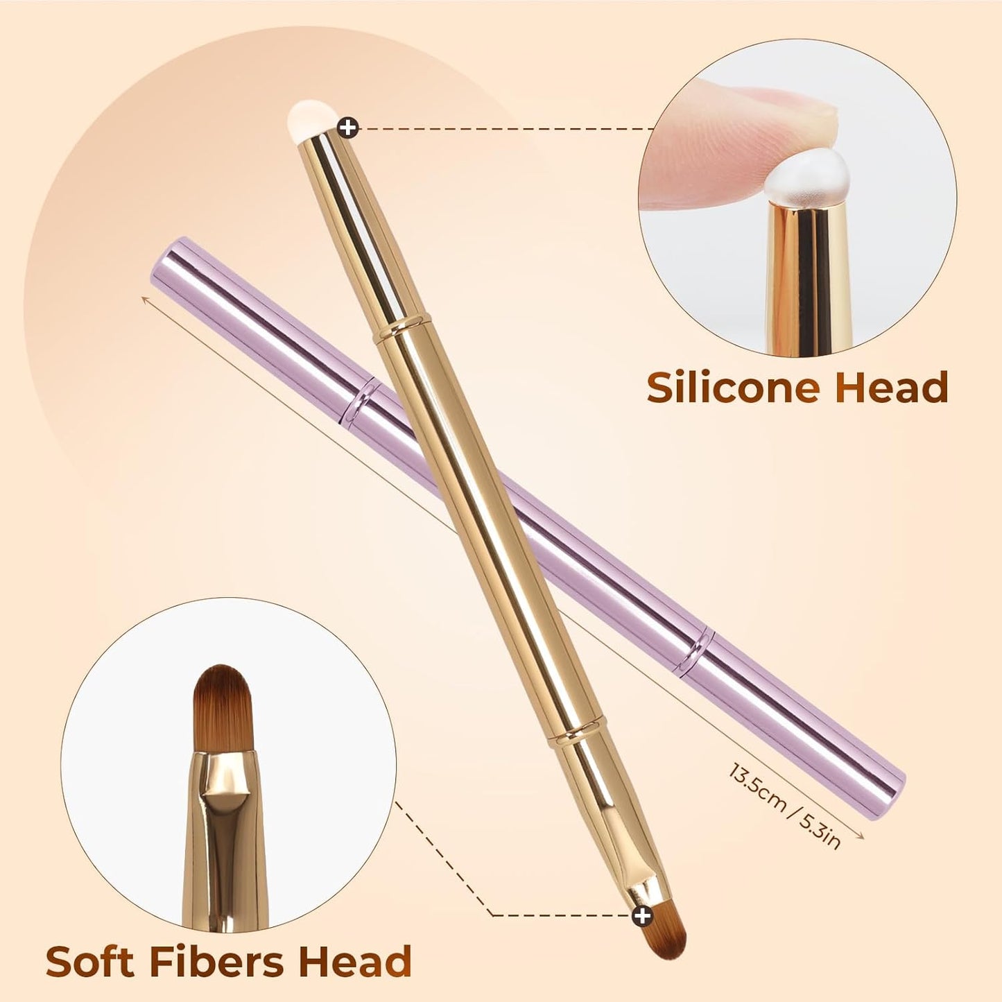 Unaone 2Packs Lip Brush for Lipstick, Dual-Ended Silicone & Bristle Tips Lip Makeup Brush, Lipstick Brush for Lip Gloss