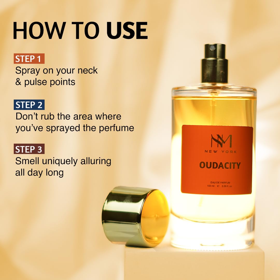 NOURISH MANTRA NM New York Oudacity Luxury Perfume | Premium Long Lasting Fragrance Spray | With Aromatic Blend of Musky & Fruity Notes | Unisex Perfume | 100 ml