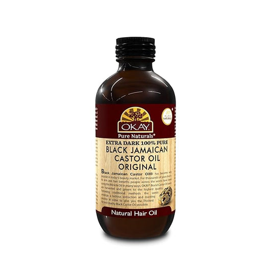 OKAY Pure Naturals Black Jamaican Castor Oil - Castor Oil for Hair Health, Moisture for Skin, Body, Scalp, Eyelashes, Eyebrows, for Men & Women - 4 oz (Pack of 1)