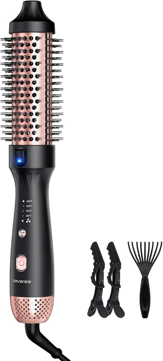 zavarea Thermal Brush, 1.5 Inch Heated Round Brush Stylers, 800M Negative Ions Ceramic for Less Frizz Damage, 4 Temperature Set, Dual Voltage for Travel, Easy Use Boosts Shine, Elegant Black