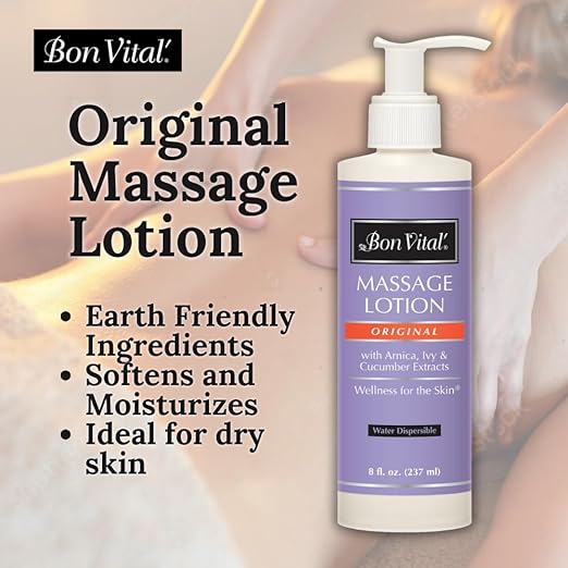 Bon Vital' Original Massage Lotion for a Versatile Massage Foundation to Relax Sore Muscles & Repair Dry Skin, Lightweight, Non-Greasy Formula to Moisturize and Repair Dry Skin, 8 Oz, Label may Vary
