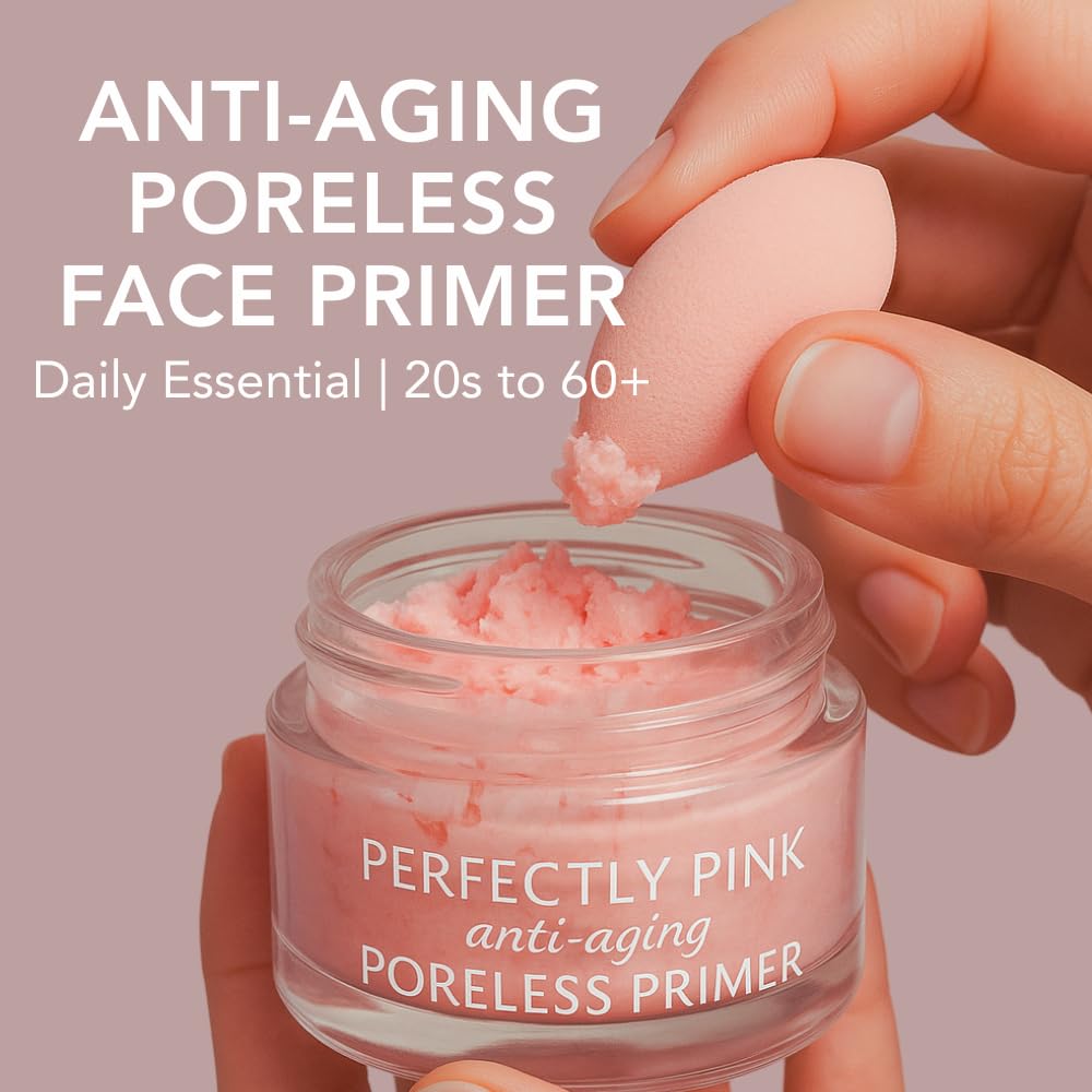 Perfectly Pink Poreless Primer Face Makeup Primer, Pore Perfecting, Skin Smoothing, Mattifying, Line Smoothing, Long Lasting, Skin Blurring, Use before or after foundation, powder, All skin types